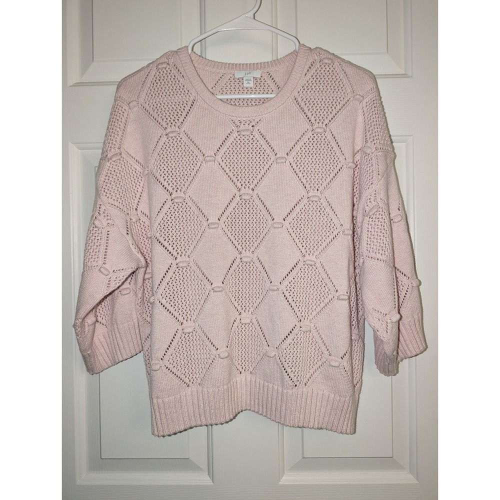 J Jill XS Petite Blush Pink Open Knit Sweater Cottagecore Coastal Grandma Preppy